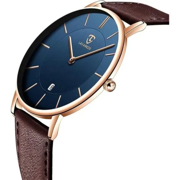 NEW Mens Watches, Minimalist Ultra Slim Simple Wrist Watch Blue Face Watch - Picture 2 of 7